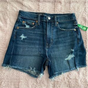 GAP 4" High Rise Denim Shorts, Distressed Med Indigo Wash, Size 26 Regular